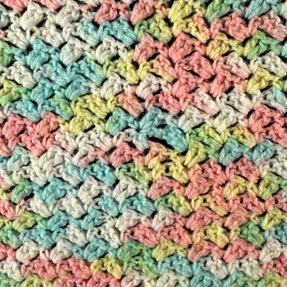 Handmade Crochet Crib Blanket Multicolor Pastel Pink Blue Yellow Stroller Throw